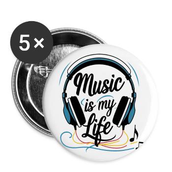 Musik ist mein Leben - Buttons groß 56 mm (5er Pack) - Weiß - Vorne