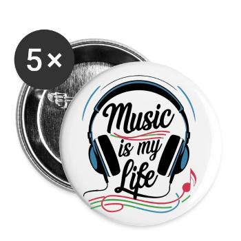 Musik ist mein Leben - Buttons groß 56 mm (5er Pack) - Weiß - Vorne