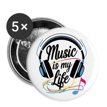 Musik ist mein Leben - Buttons groß 56 mm (5er Pack) - Weiß - Vorne