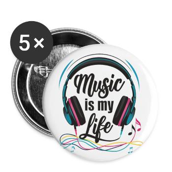 Musik ist mein Leben - Buttons groß 56 mm (5er Pack) - Weiß - Vorne