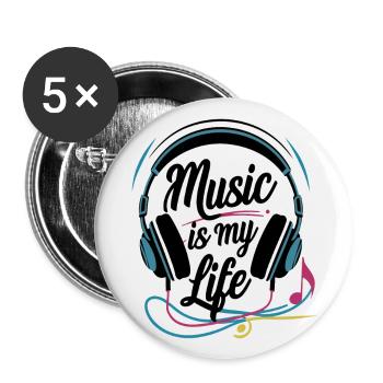 Musik ist mein Leben - Buttons groß 56 mm (5er Pack) - Weiß - Vorne