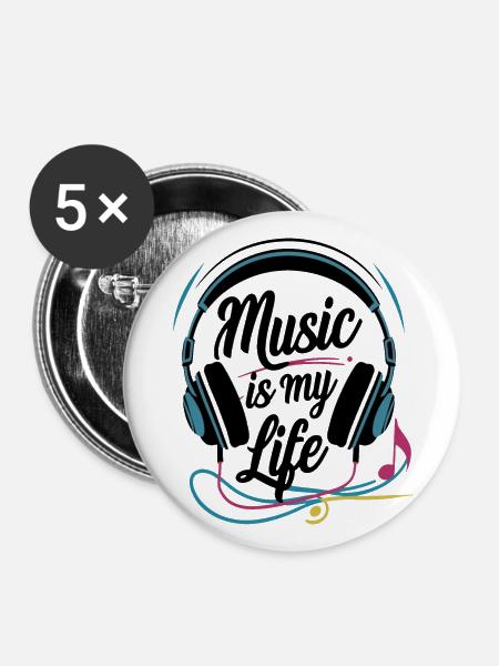 Musik ist mein Leben - Buttons groß 56 mm (5er Pack) - Weiß