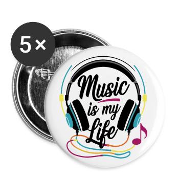 Musik ist mein Leben - Buttons groß 56 mm (5er Pack) - Weiß - Vorne