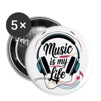 Musik ist mein Leben - Buttons groß 56 mm (5er Pack) - Weiß - Vorne