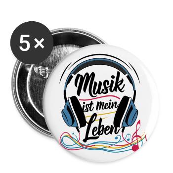 Musik ist mein Leben - Buttons groß 56 mm (5er Pack) - Weiß - Vorne