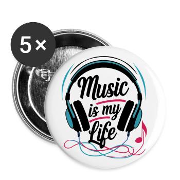 Musik ist mein Leben - Buttons groß 56 mm (5er Pack) - Weiß - Vorne
