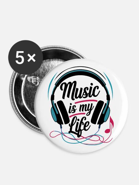 Musik ist mein Leben - Buttons groß 56 mm (5er Pack) - Weiß