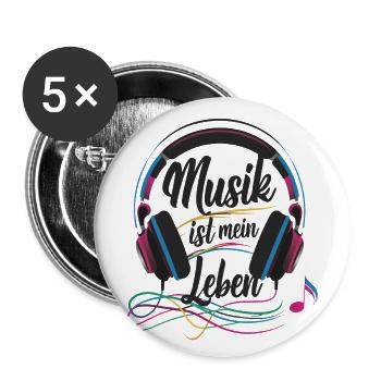 Musik ist mein Leben - Buttons groß 56 mm (5er Pack) - Weiß - Vorne