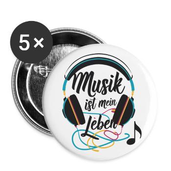 Musik ist mein Leben - Buttons groß 56 mm (5er Pack) - Weiß - Vorne