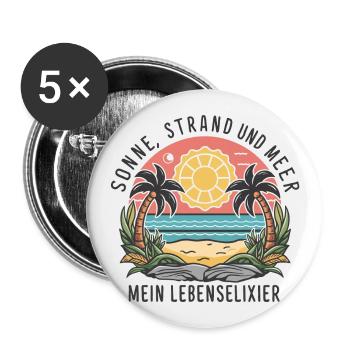 Sonne, Strand und Meer - mein Lebenselixier - Buttons groß 56 mm (5er Pack) - Weiß - Vorne