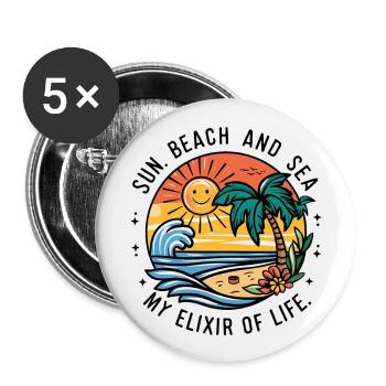 Sun, beach and sea - my elixir of life - Buttons large 2.2''/56 mm (5-pack) - white - Front