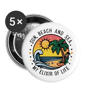 Sun, beach and sea - my elixir of life - Buttons large 2.2''/56 mm (5-pack) - white - Front