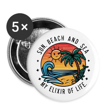 Sun, beach and sea - my elixir of life - Buttons large 2.2''/56 mm (5-pack) - white - Front