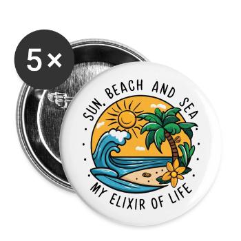 Sun, beach and sea - my elixir of life - Buttons large 2.2''/56 mm (5-pack) - white - Front