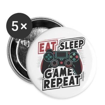 Eat, Sleep, Game, Repeat - Buttons groß 56 mm (5er Pack) - Weiß - Vorne