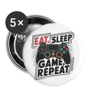Eat, Sleep, Game, Repeat - Buttons groß 56 mm (5er Pack) - Weiß - Vorne