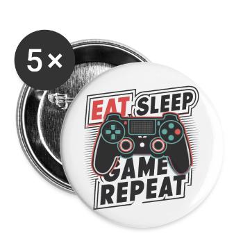 Eat, Sleep, Game, Repeat - Buttons groß 56 mm (5er Pack) - Weiß - Vorne
