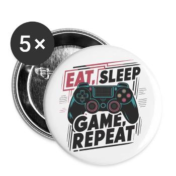 Eat, Sleep, Game, Repeat - Buttons groß 56 mm (5er Pack) - Weiß - Vorne