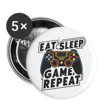 Eat, Sleep, Game, Repeat - Buttons groß 56 mm (5er Pack) - Weiß - Vorne