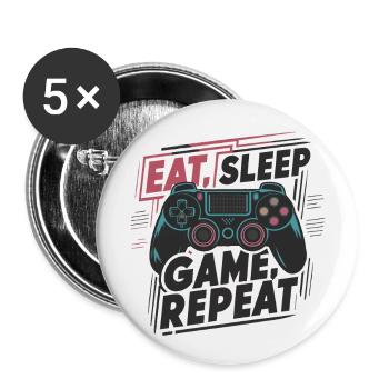Eat, Sleep, Game, Repeat - Buttons groß 56 mm (5er Pack) - Weiß - Vorne
