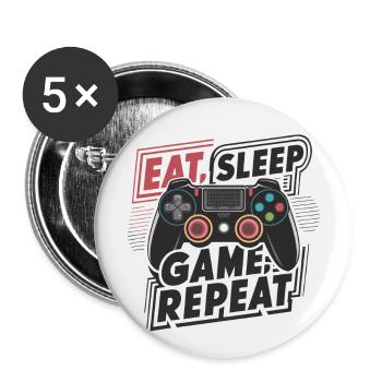 Eat, Sleep, Game, Repeat - Buttons groß 56 mm (5er Pack) - Weiß - Vorne