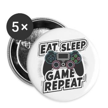 Eat, Sleep, Game, Repeat - Buttons groß 56 mm (5er Pack) - Weiß - Vorne
