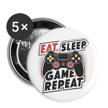 Eat, Sleep, Game, Repeat - Buttons groß 56 mm (5er Pack) - Weiß - Vorne