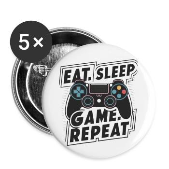 Eat, Sleep, Game, Repeat - Buttons groß 56 mm (5er Pack) - Weiß - Vorne