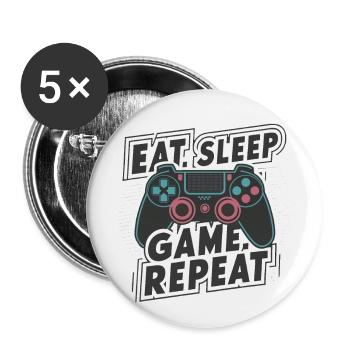 Eat, Sleep, Game, Repeat - Buttons groß 56 mm (5er Pack) - Weiß - Vorne