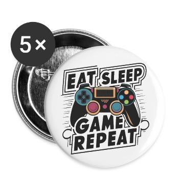 Eat, Sleep, Game, Repeat - Buttons groß 56 mm (5er Pack) - Weiß - Vorne