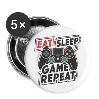 Eat, Sleep, Game, Repeat - Buttons groß 56 mm (5er Pack) - Weiß - Vorne