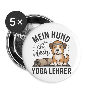 Mon chien est mon prof de yoga - Lot de 5 grands badges (56 mm) - blanc - Devant
