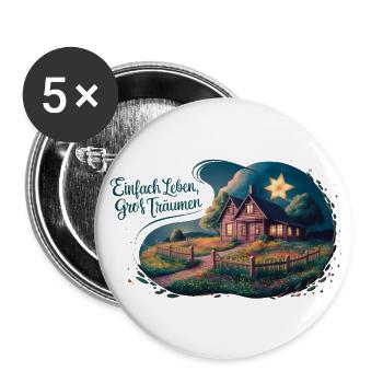 Vivre simplement, rêver grand - Lot de 5 grands badges (56 mm) - blanc - Devant