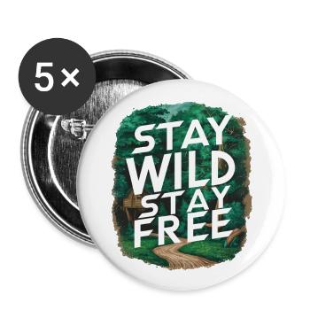 Bleib wild, bleib frei - Buttons groß 56 mm (5er Pack) - Weiß - Vorne