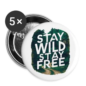 Bleib wild, bleib frei - Buttons groß 56 mm (5er Pack) - Weiß - Vorne