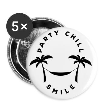 Palmen Hängematte Party, Chill, Smile, Sommer - Buttons groß 56 mm (5er Pack) - Weiß - Vorne