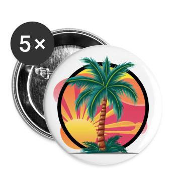 Tropische Palme bei Sonnenuntergang – Urlaubsmotiv - Buttons groß 56 mm (5er Pack) - Weiß - Vorne