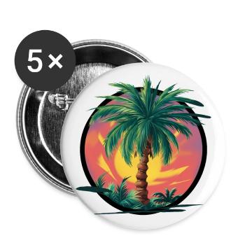 Tropical palm tree at sunset – holiday motif - Buttons large 2.2''/56 mm (5-pack) - white - Front