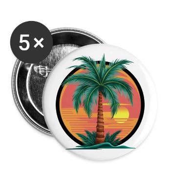 Tropical palm tree at sunset – holiday motif - Buttons large 2.2''/56 mm (5-pack) - white - Front
