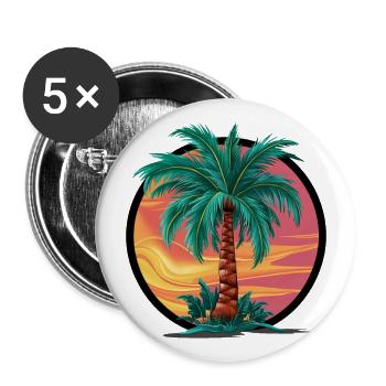 Tropische Palme bei Sonnenuntergang – Urlaubsmotiv - Buttons groß 56 mm (5er Pack) - Weiß - Vorne