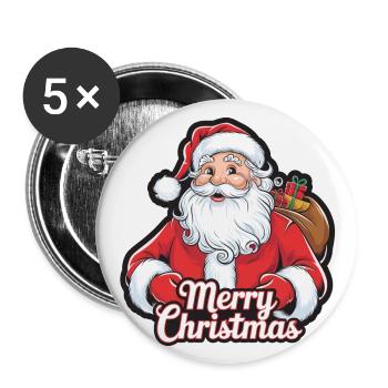 Weihnachtsmann – Frohe Weihnachten Illustration - Buttons groß 56 mm (5er Pack) - Weiß - Vorne