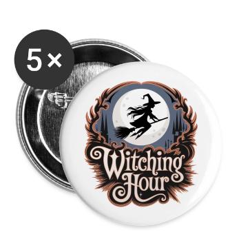 Sorcière à la pleine lune – L’heure des sorcières - Lot de 5 grands badges (56 mm) - blanc - Devant