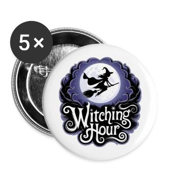 Sorcière à la pleine lune – L’heure des sorcières - Lot de 5 grands badges (56 mm) - blanc - Devant