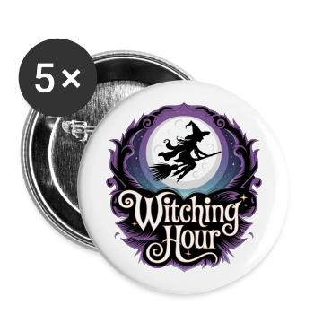 Sorcière à la pleine lune – L’heure des sorcières - Lot de 5 grands badges (56 mm) - blanc - Devant