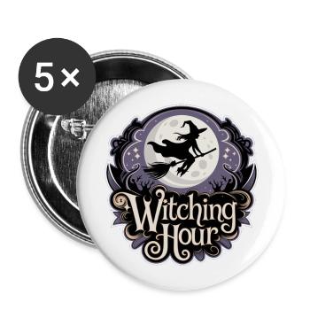 Sorcière à la pleine lune – L’heure des sorcières - Lot de 5 grands badges (56 mm) - blanc - Devant
