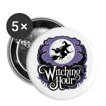 Sorcière à la pleine lune – L’heure des sorcières - Lot de 5 grands badges (56 mm) - blanc - Devant