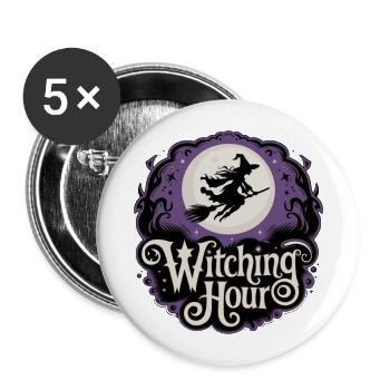 Sorcière à la pleine lune – L’heure des sorcières - Lot de 5 grands badges (56 mm) - blanc - Devant