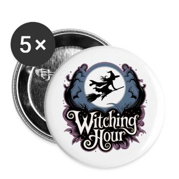 Sorcière à la pleine lune – L’heure des sorcières - Lot de 5 grands badges (56 mm) - blanc - Devant