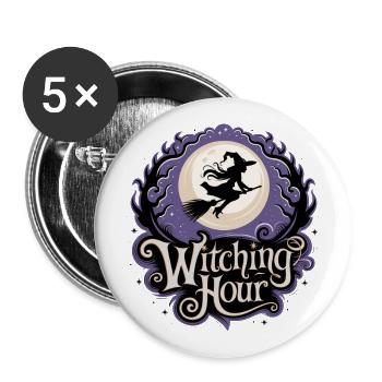 Sorcière à la pleine lune – Witching Hour - Lot de 5 grands badges (56 mm) - blanc - Devant