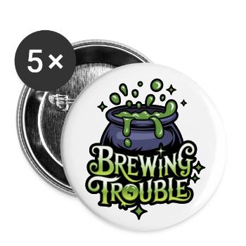 Hexenkessel – Brewing Trouble - Buttons groß 56 mm (5er Pack) - Weiß - Vorne